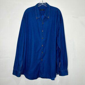 Equilibrio Italia Men's Shirt sz XXL Denim Blue 100% Cotton Dress Shirt Button